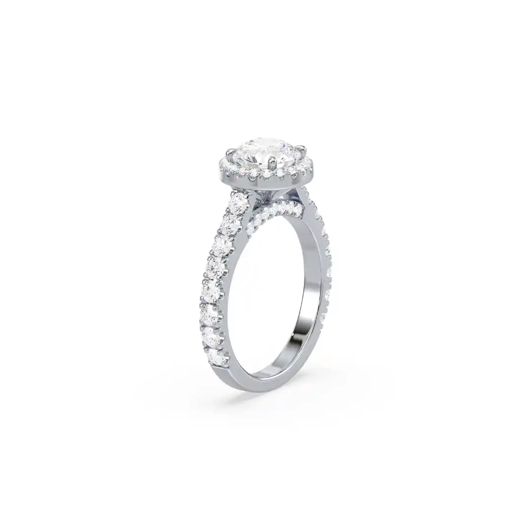 Classic Round Full Halo Engagement Ring Platinum White Gold