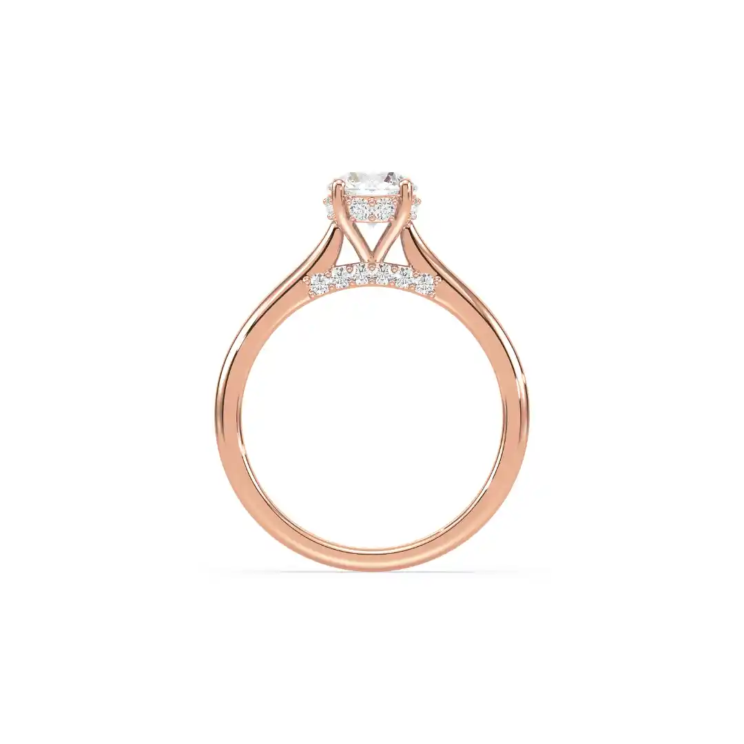 JOSE003 - Rose Gold (2) Classic Round Solitaire Secret Halo Engagement Ring Rose Gold Side View