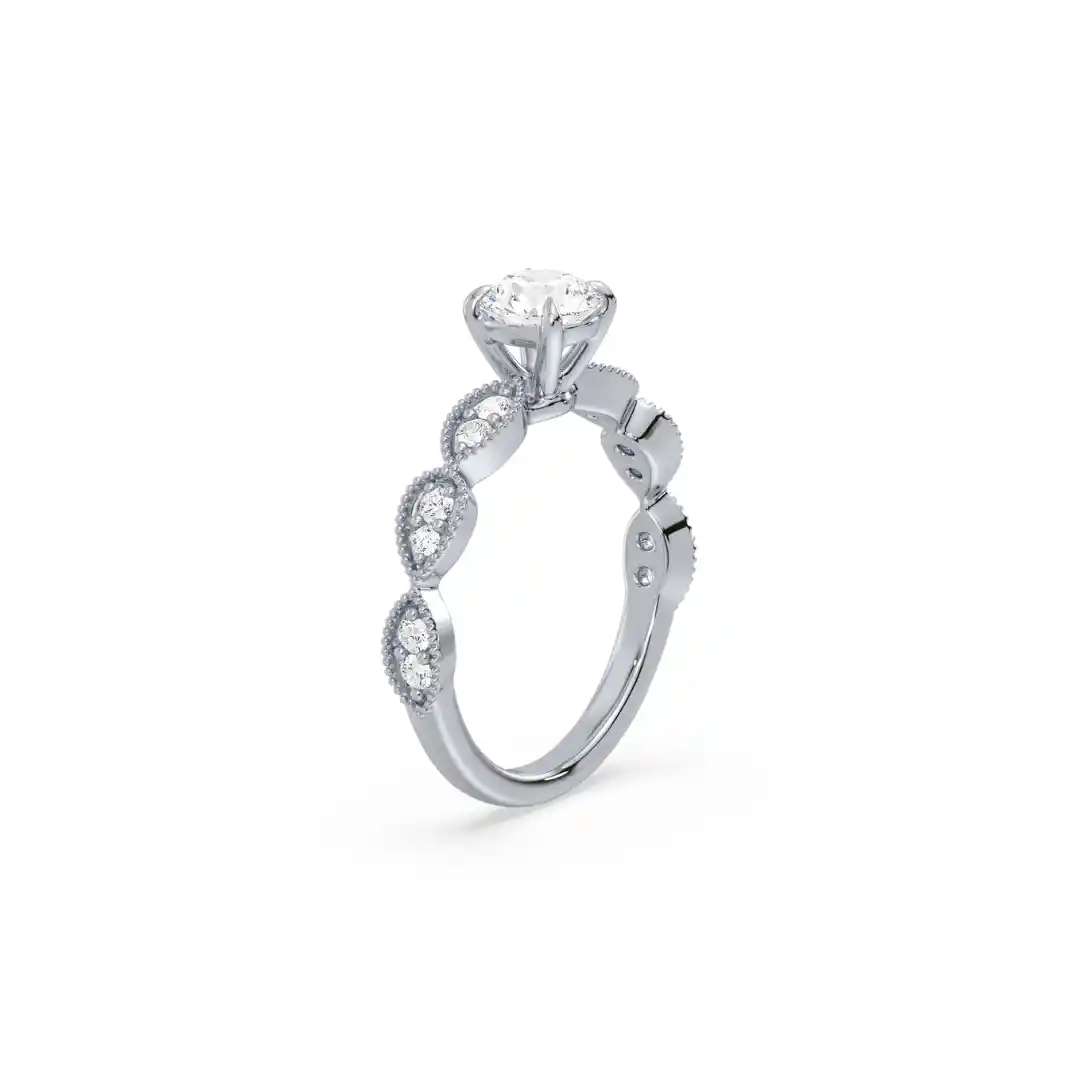 Classic Round Solitaire Vintage Inspired Engagement Ring Platinum or White Gold