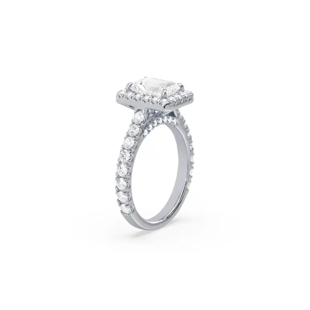 Classic Emerald Cut Full Halo Engagement Ring Platinum or White Gold