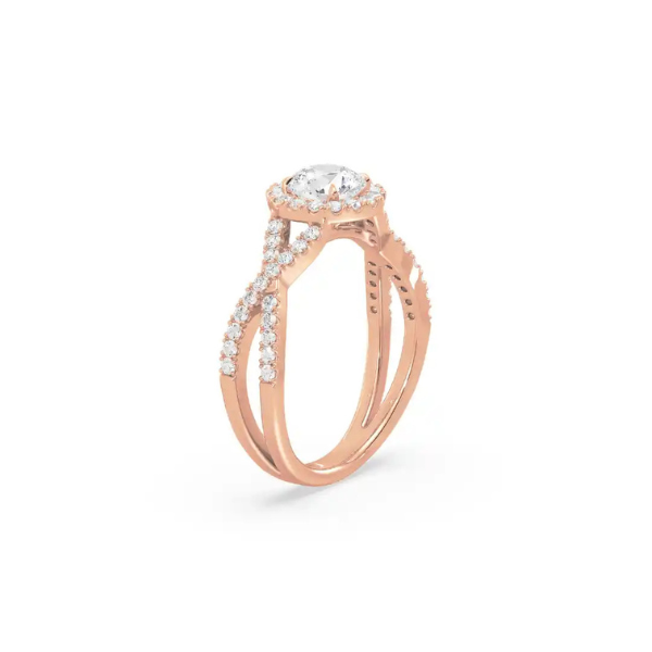 Jose Jewellers Infinity Inspired full halo diamond engagement ring with an intertwined band design.