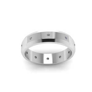 Bespoke full eternity ring in platinum with flush set moissanite in a solid white platinum band.