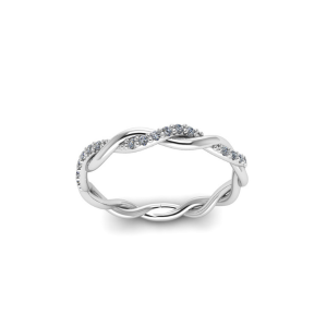 Modern twist eternity ring with entwined white gold bands, featuring moissanite stones in a rope-like design.