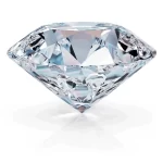 Sparkling round lab grown diamond with clear facets on white background.
